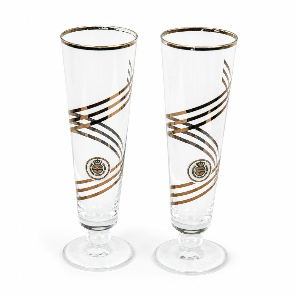 Warsteiner 250 Jahre Anniversary Pilsner Beer Glasses Gold Spiral Set of 2